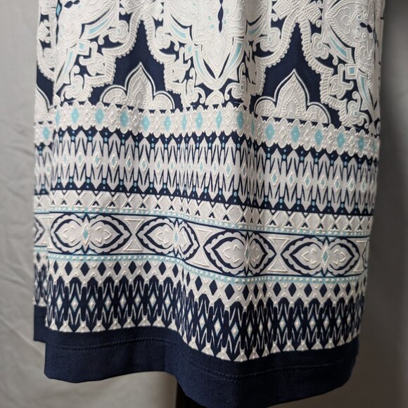 Studio One Women's Navy Blue White Printed Shift Boho Chic Dress Size Medium - Picture 7 of 9